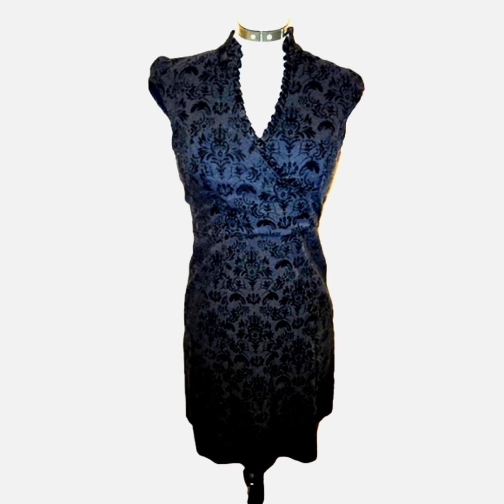 Le Chateau black velvet smocked brocade  dress in size small!